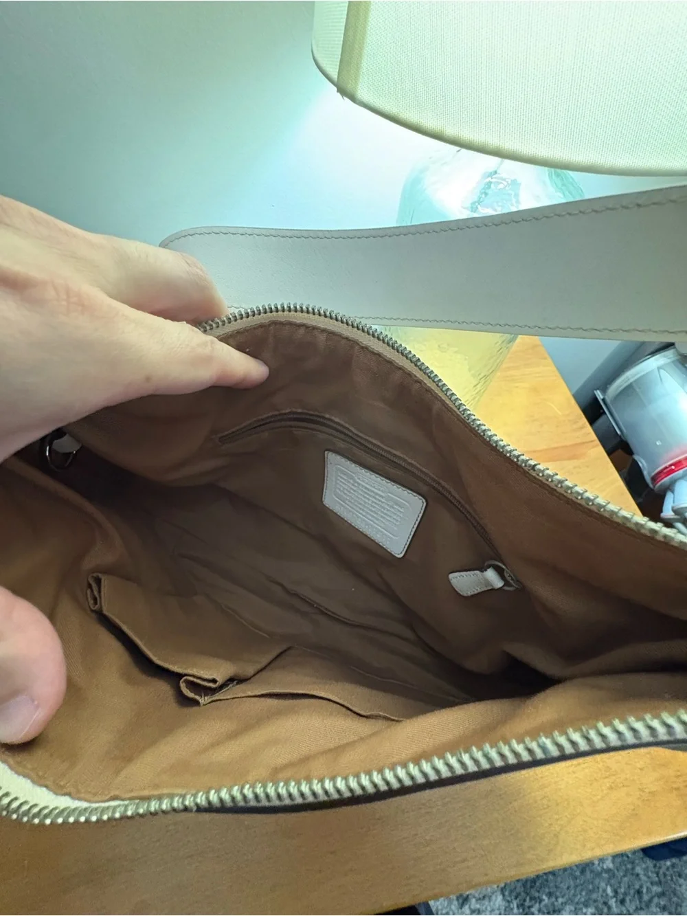 Coach Tan Signature Canvas Hobo with Chalk Trim